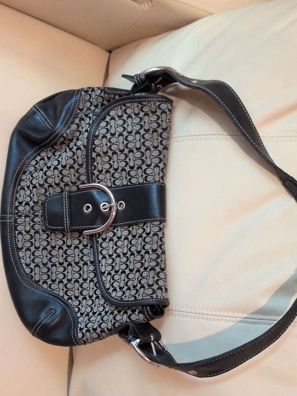 Coach Black and Gray Signature Mini Shoulder Bag